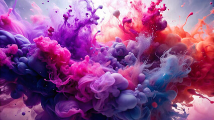 Obraz premium Generative ai. a vibrant and colorful explosion of paint in the air, with a variety of colors including pink, blue, yellow, and purple
