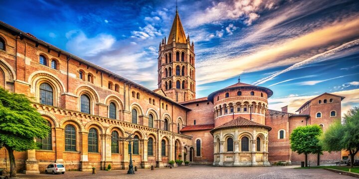 Toulouse Saint-Sernin Basilica Parvis, Historic French Church Square, 1987 Architectural Detail