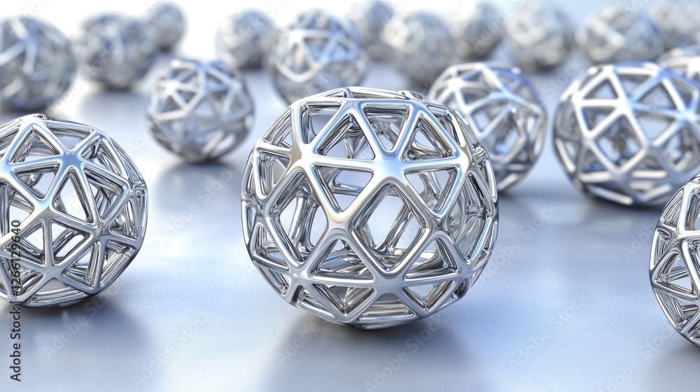 Poster abstract metallic spheres, background of many, on a light surface. possible use design inspiration, 