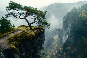 Obraz premium Beautiful green forest panorama with tall trees and sunlight filtering through the leaves