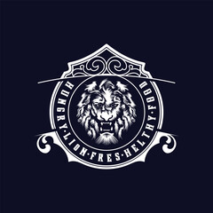 Lion head with luxury badge, illustrations logo design template vector
