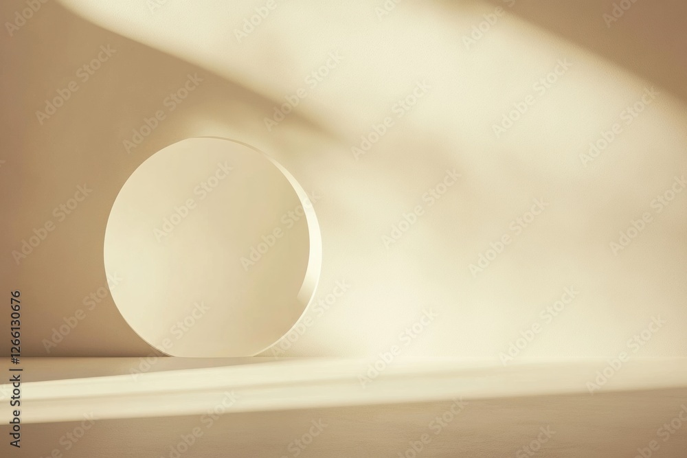 Poster Soft light highlights a round object on a smooth surface in a minimalist indoor space. Generative AI