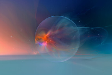 Transparent cosmic sphere with glowing nebula &ndash; surreal space concept for sci-fi and fantasy projects