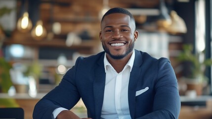 Obraz premium Smiling businessman cafe portrait