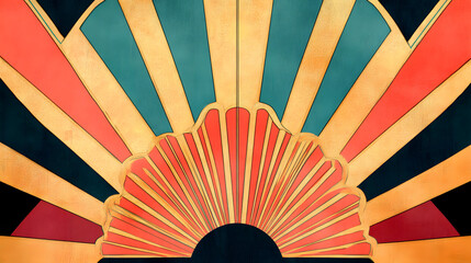 Elegant Art Deco Illustration with Theater Fan Motif