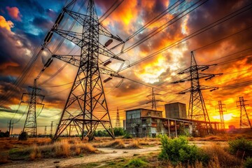 Urban Exploration: Industrial Power Lines at Sunset - Gritty Cityscape Photography
