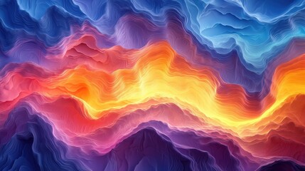 Abstract Colorful Waves in Gradient Patterns of Orange and Blue