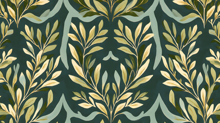 Olive Branches Forming Art Deco Geometric Patterns on Wallpaper