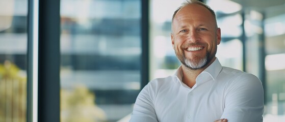 Fototapeta premium Smiling businessman office portrait, modern background