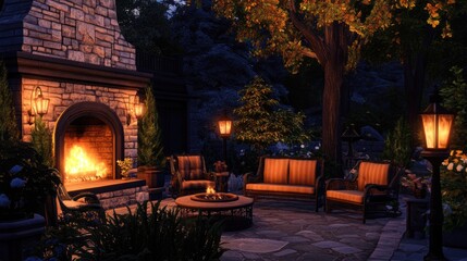 Cozy Autumn Evening by the Fireplace: A Serene Backyard Oasis