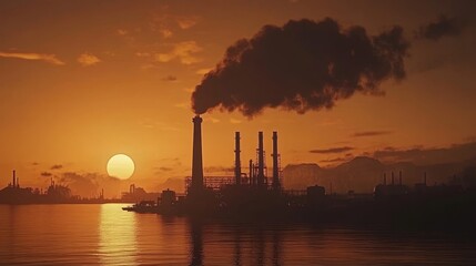 A large factory with smoke rising from its chimneys