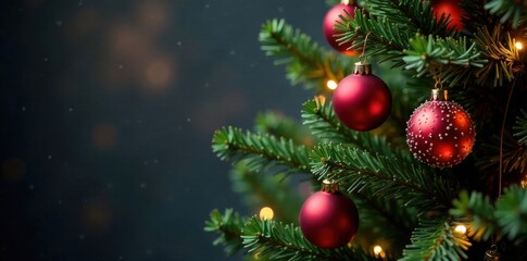 Fototapeta premium A festive Christmas tree with ornaments and lights, winter, Christmas tree, decorations