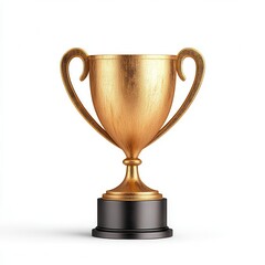 Gold Trophy Cup On Black Base Against White Background