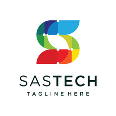 Initial letter s with overlapping colors, business and technology logo design vector.