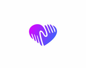 Obraz premium Abstract heart from human hands gradient logo. Creative care support flat sign. illustration.