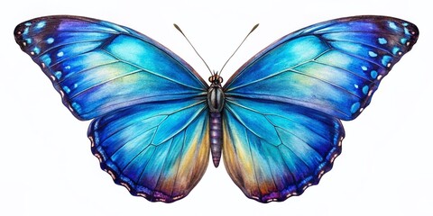 Fototapeta premium Vibrant Blue Morpho Butterfly Watercolor Painting on White Background