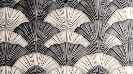 Symmetrical Gray Fan Pattern in Art Deco Style Wallpaper