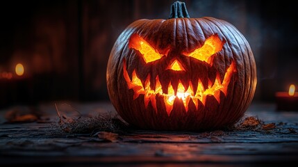 Spooky Jack-o'-Lantern with Glowing Face for Halloween Celebration