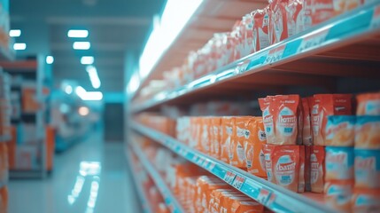 Supermarket aisle snacks shelves shopping retail