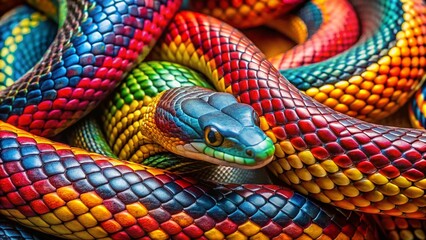 Fototapeta premium Vibrant Colorful Snake Close-Up Panoramic Background Stock Photo