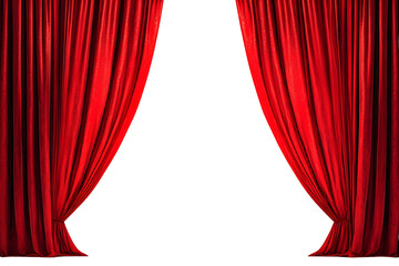 Open Red stage curtain, photo, png isolated on transparent background