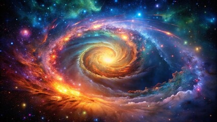 Obraz premium Vibrant Cosmic Nebula Swirl: Colorful Galaxy Space Art with Bokeh Effect