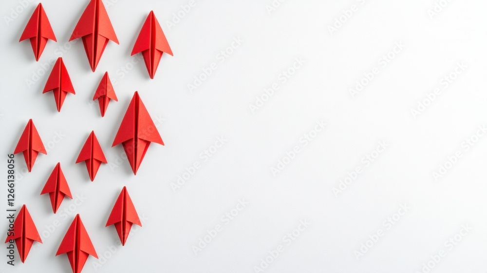 Leinwandbilder emphasizing business strategy with red paper planes representing success and innovation on a clean w
