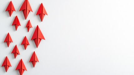 Emphasizing business strategy with red paper planes representing success and innovation on a clean white background. Generative AI