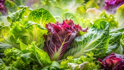 Vibrant Double Exposure: Salad Leaves - Iceberg, Romaine, Radicchio