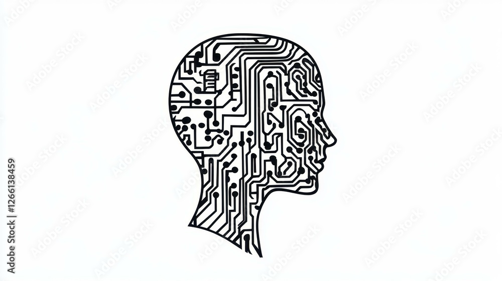Poster simplistic animated icon illustrating artificial intelligence, showcasing rotation in a sleek k moti
