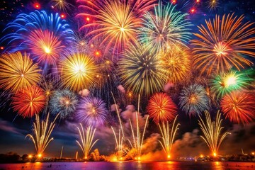 Vibrant Fireworks Display: Festive Night Sky Burst