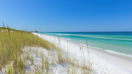 Scenic Seascape White Sand Beach Dune Grass