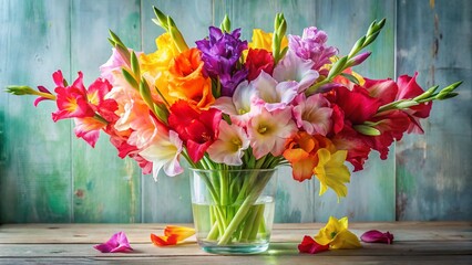 Vibrant Gladioli Glass Vase Still