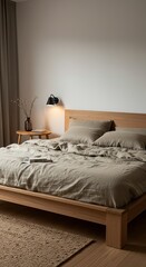 Cozy minimalist bedroom with wooden furniture and earthy tones for modern living