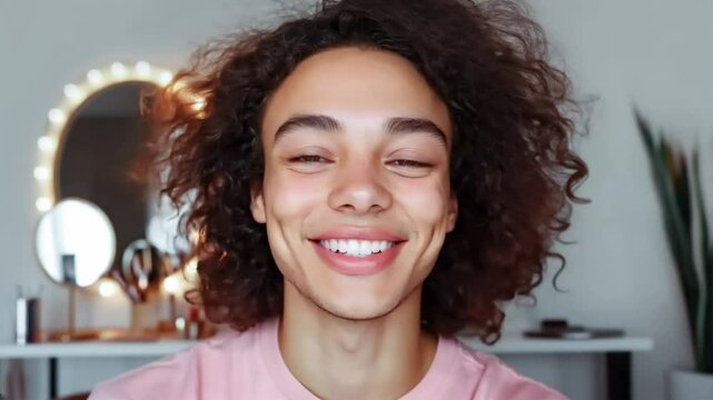 Beauty influencer doing a tutorial from her bedroom