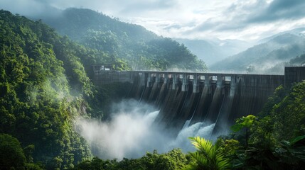 Fototapeta premium Mighty Dam's Release: A Spectacle of Water and Nature