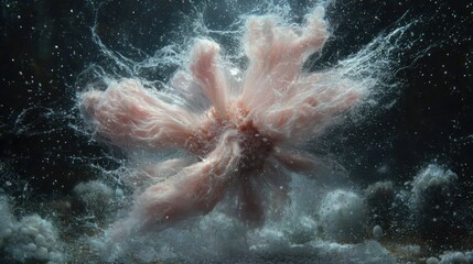 Obraz premium Pink mass blooms, explodes in water, creates abstract art; could be used in science