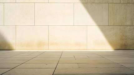 Fototapeta premium Warm Light Casts Soft Shadows on Smooth Beige Wall