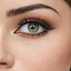 Gros plan sur un œil vert perçant avec maquillage sophistiqué et cils volumineux