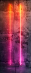 Magenta and orange neon glow on a cement wall, warm and inviting vibe, great for creative projects.