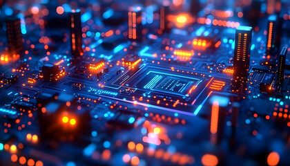 High-tech circuit board background, abstract digital technology presentations, electronic components, digital infrastructure, blue tech theme, modern electronics evolution expansion background image