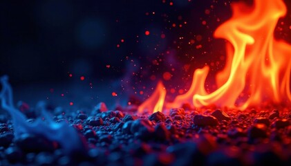 Blazing inferno on black canvas -flames-red-blue, red, fire, black