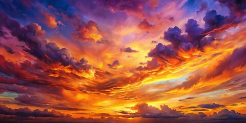 Obraz premium Vibrant Orange and Purple Watercolor Sunset Cloudscape - Abstract Art Background