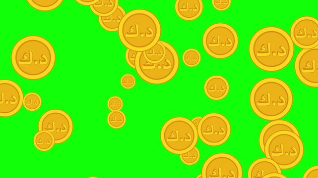 dinar coins flying animation. arabian golden coins pop up motion on green screen background. animated 4k chroma key
