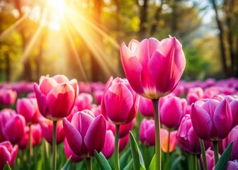 Obraz premium Vibrant Pink Tulips at Istanbul's Goztepe Park Tulip Festival: Close-up View