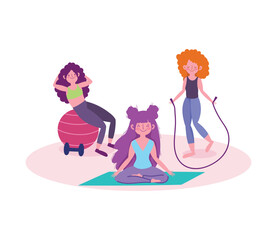 Fitness center yoga and stretching group