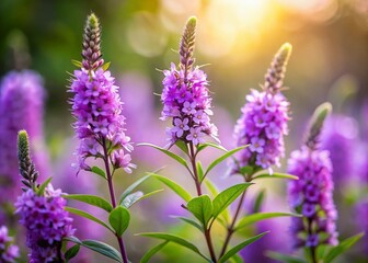 Obraz premium Vibrant Purple Lance-leaved Loosestrife Flowers in Bloom - Long Exposure Photography