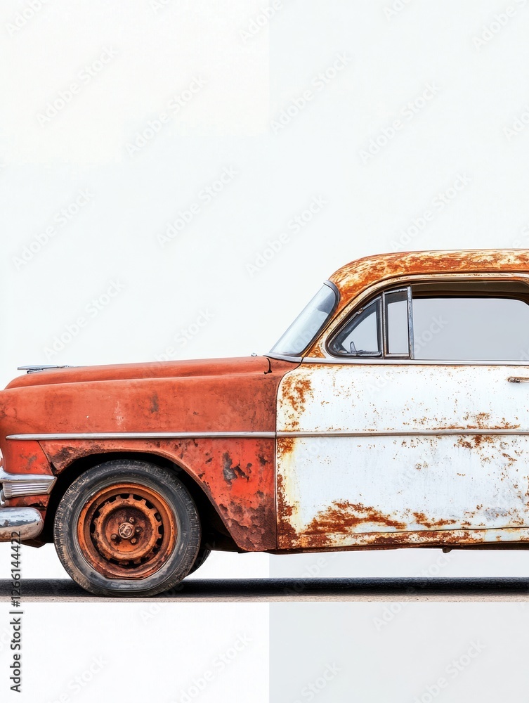 Poster Dented and rusted car versus perfectly repaired vehicle side by side for comparison. Generative AI