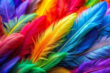Vibrant Rainbow Feather Texture Background - Colorful Bird Feathers Abstract Art