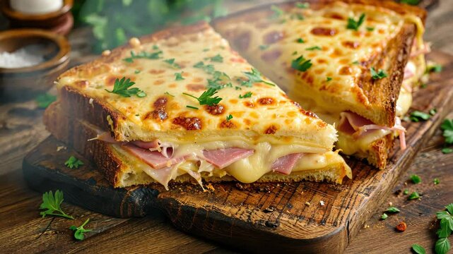 A hot sandwich with gooey melted cheese and savory ham, Ai Generated.